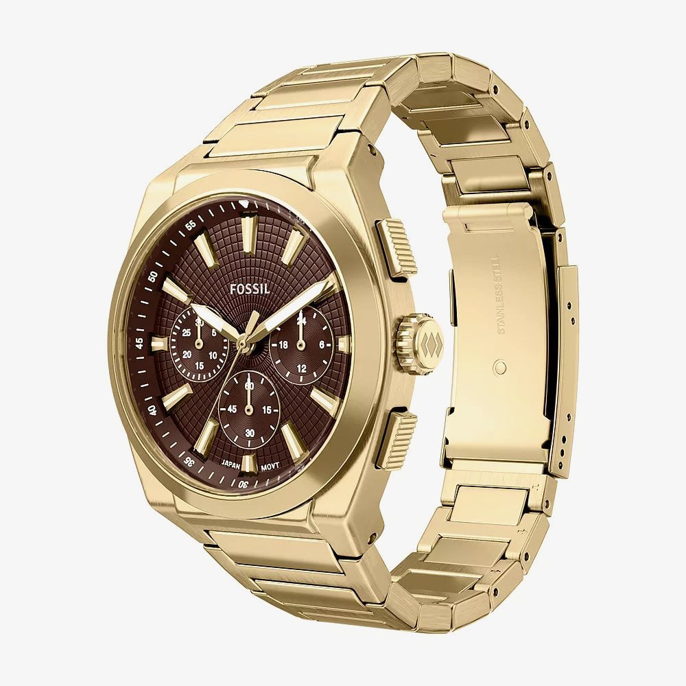 Fossil Mens Everett Chronograph Brown Dial Golden Bracelet Watch FS6184