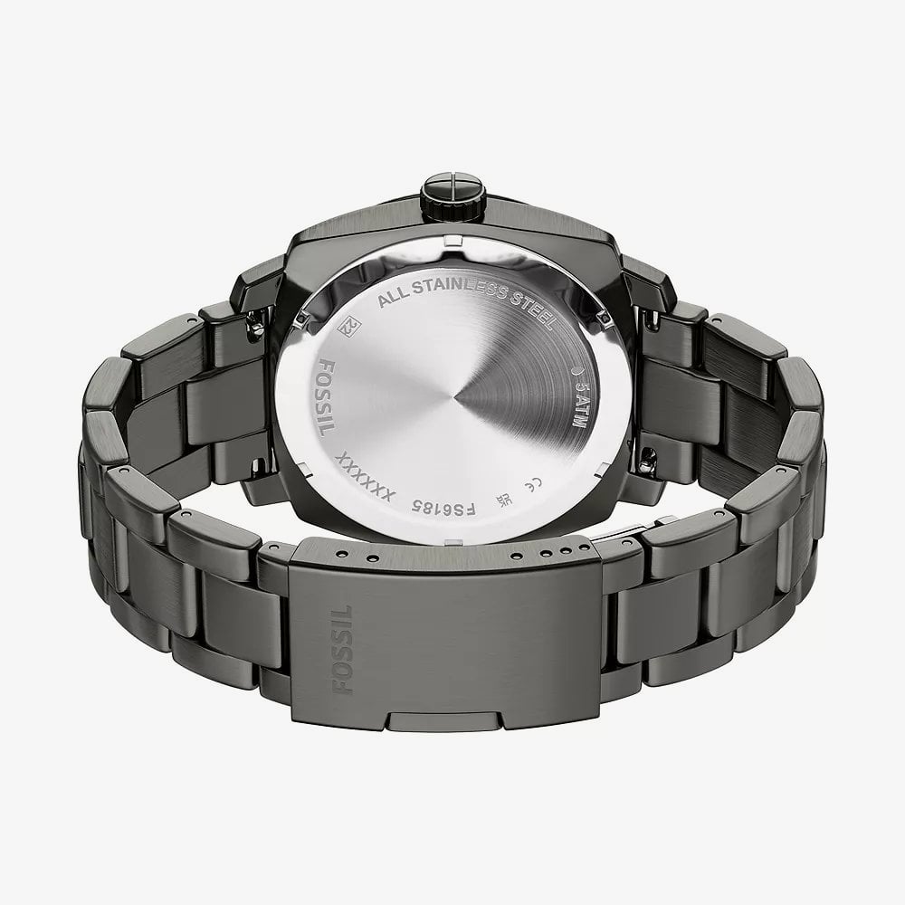 Fossil Mens Machine Black Dial Gunmetal Bracelet Watch FS6185