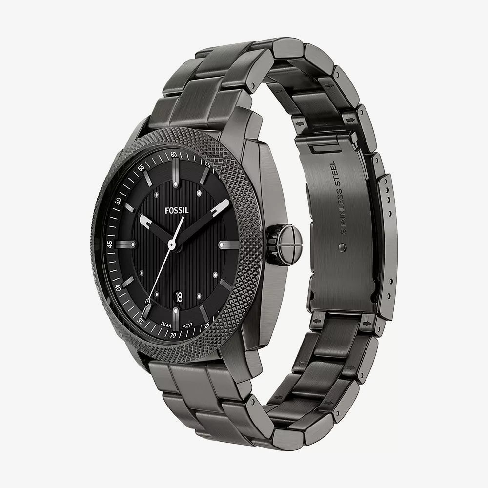 Fossil Mens Machine Black Dial Gunmetal Bracelet Watch FS6185