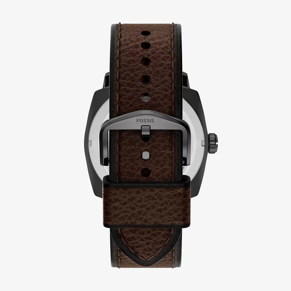 Fossil Mens Machine Black Dial Leather Strap Watch FS6187