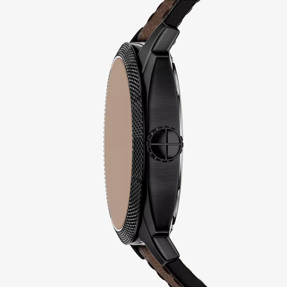 Fossil Mens Machine Black Dial Leather Strap Watch FS6187