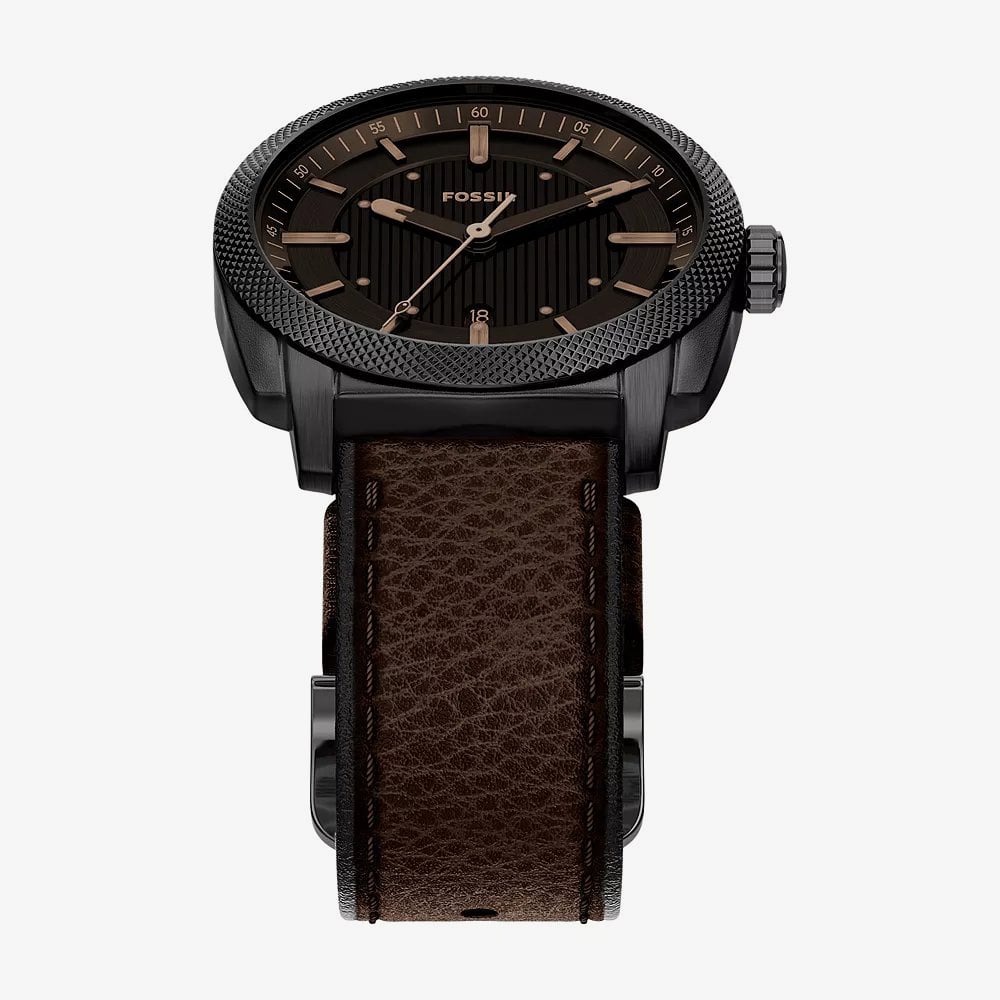 Fossil Mens Machine Black Dial Leather Strap Watch FS6187