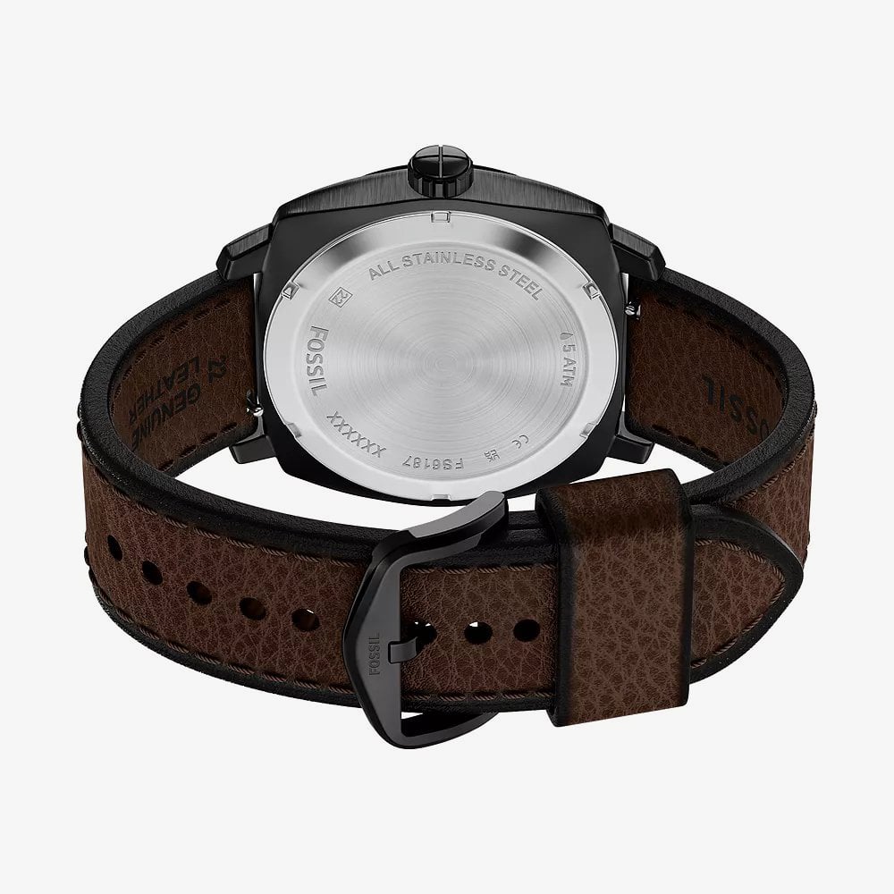 Fossil Mens Machine Black Dial Leather Strap Watch FS6187