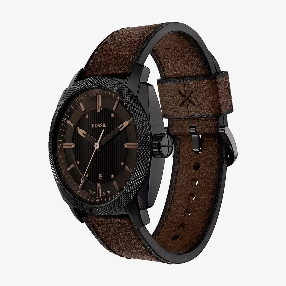 Fossil Mens Machine Black Dial Leather Strap Watch FS6187