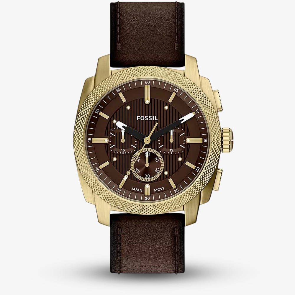 Fossil Mens Machine Chronograph Brown Dial Leather Strap Watch FS6188