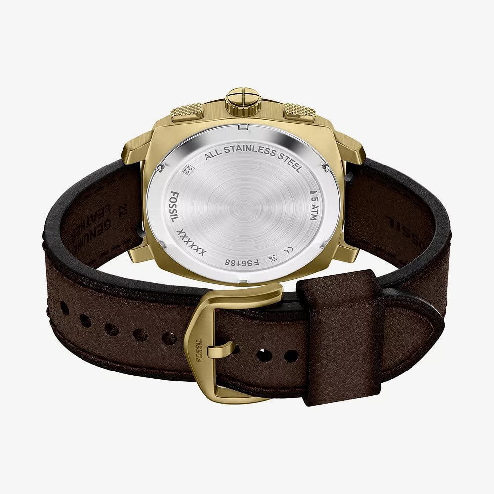 Fossil Mens Machine Chronograph Brown Dial Leather Strap Watch FS6188
