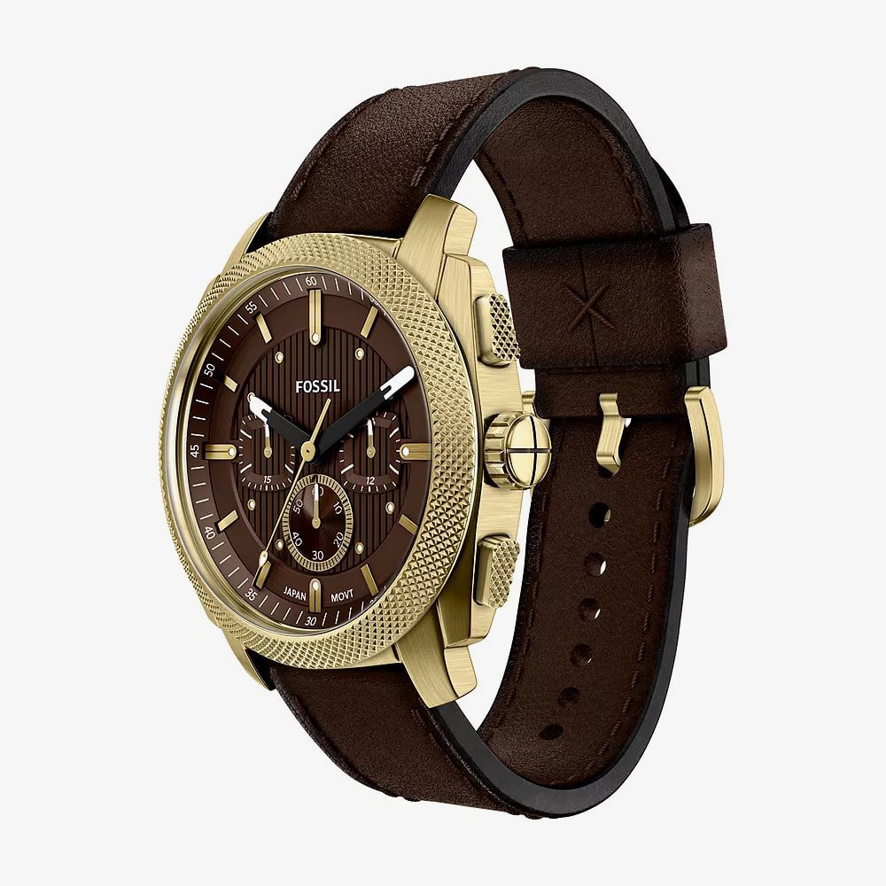 Fossil Mens Machine Chronograph Brown Dial Leather Strap Watch FS6188