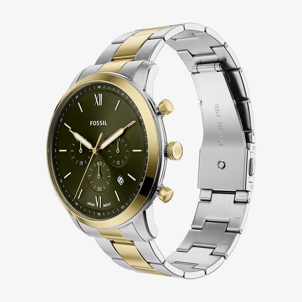 Fossil Mens Neutra Chronograph Green Dial Two Tone Bracelet Watch FS6189