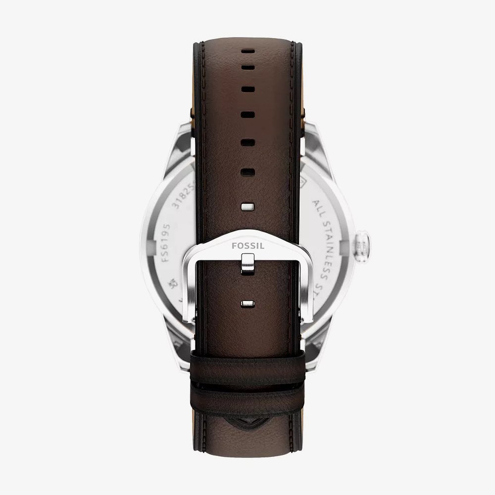 Fossil Mens Pearson Blue Dial Borwn Leather Strap Watch FS6195