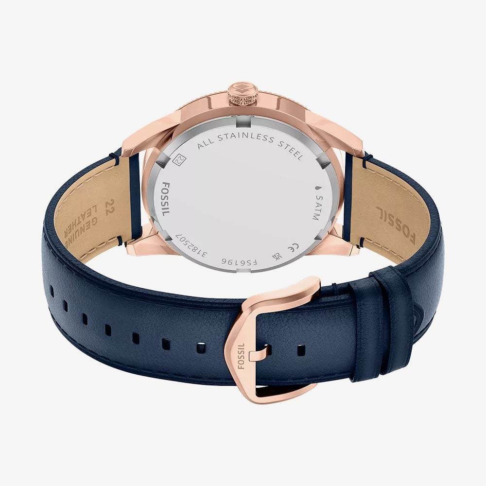 Fossil Mens Pearson Blue Dial Blue Leather Strap Watch FS6196
