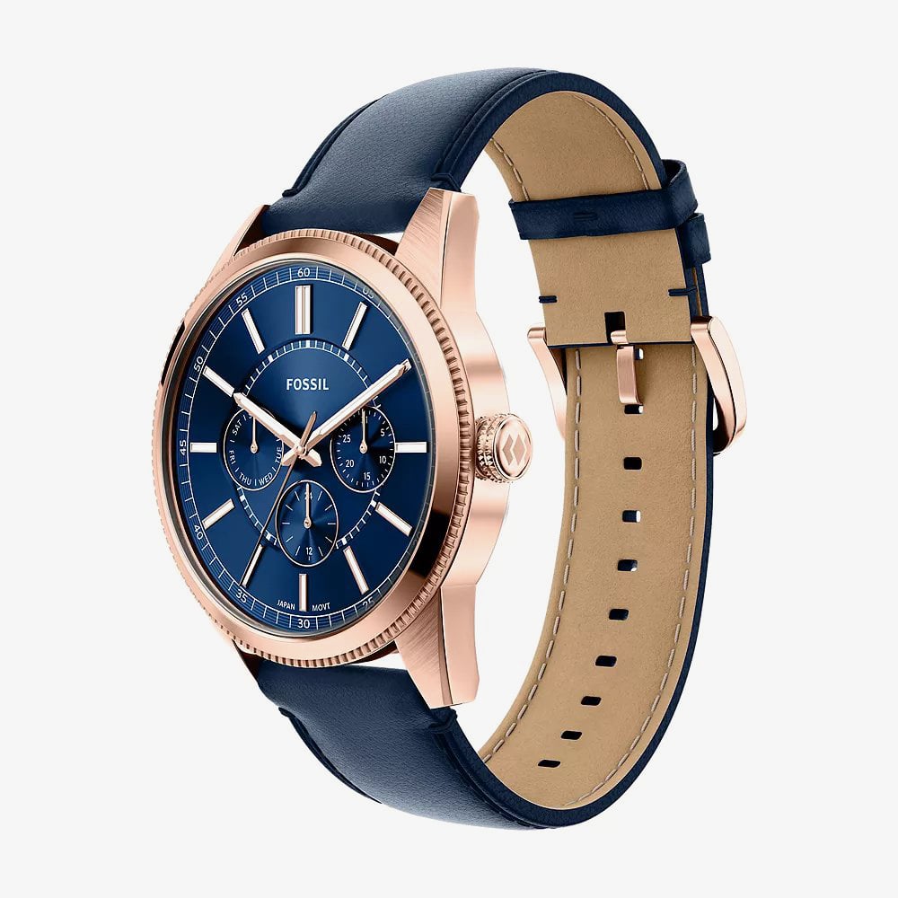 Fossil Mens Pearson Blue Dial Blue Leather Strap Watch FS6196