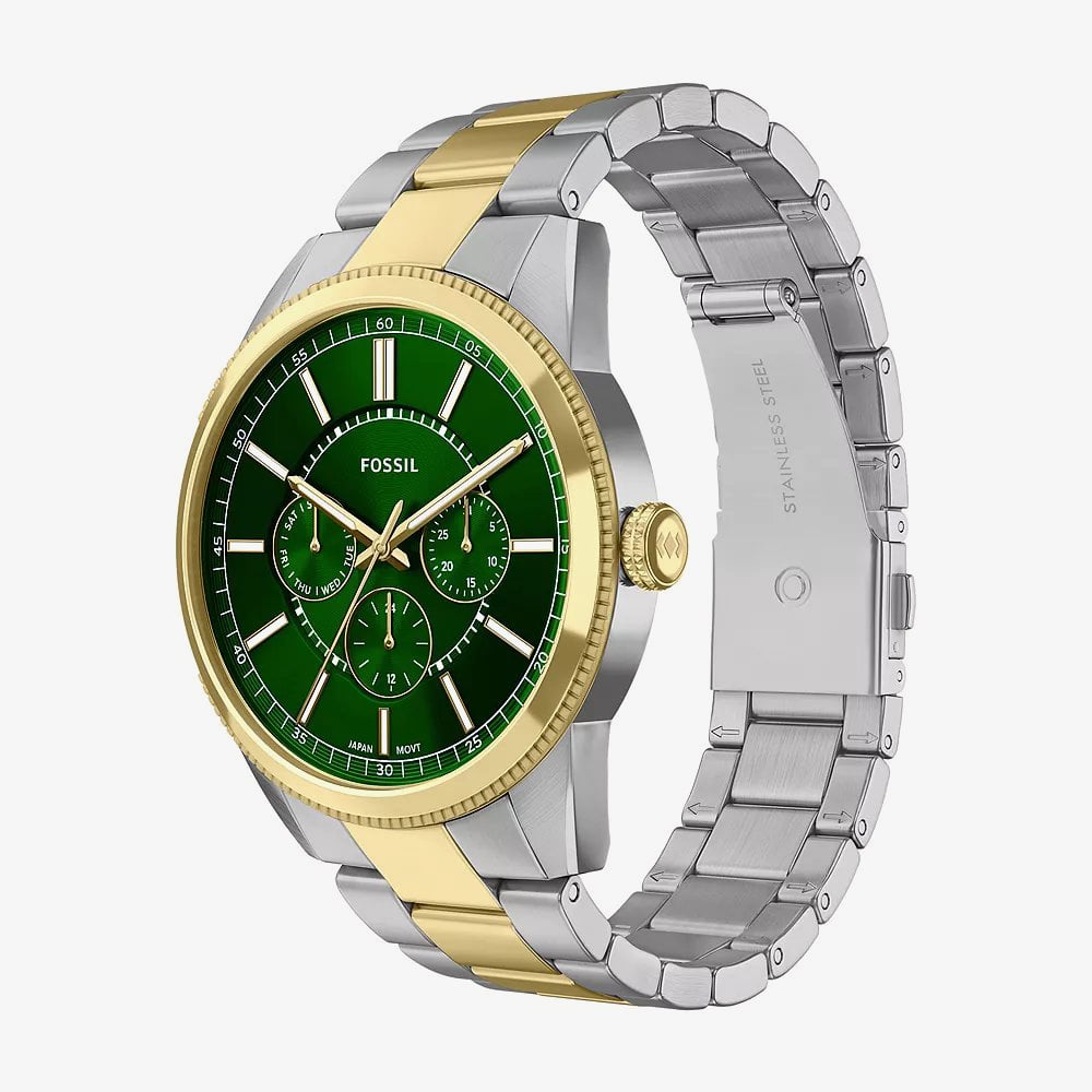 Fossil Mens Pearson Green Dial Two Tone Bracelet Watch FS6197