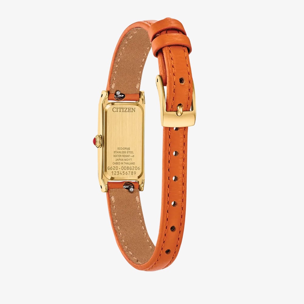 Citizen Ladies Fio Eco-Drive Gold Rectangular Dial Orange Leather Strap Watch EG7122-04A
