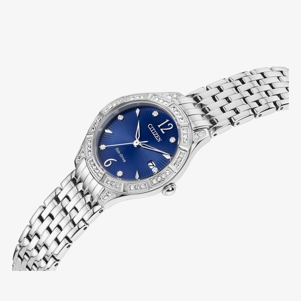 Citizen Ladies Eco-Drive Silhouette Crystal Blue Dial Bracelet Watch EW2320-80L