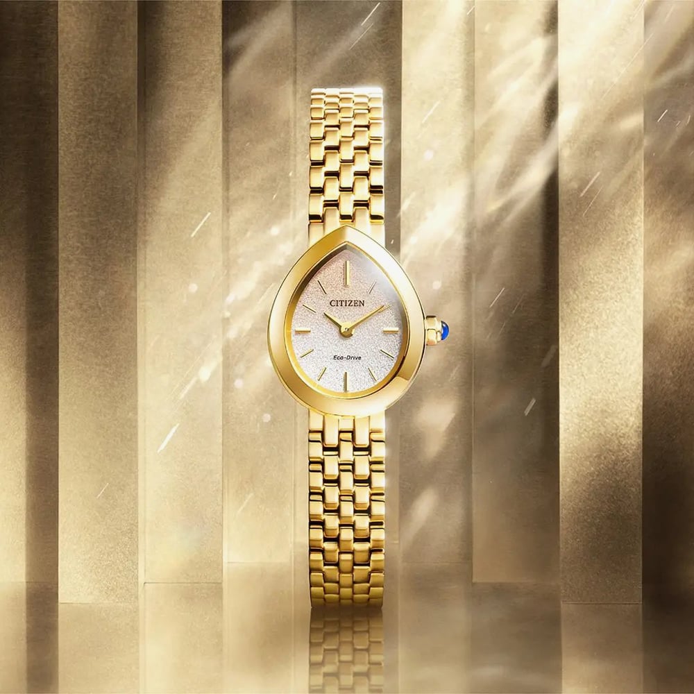 Citizen Ladies Citizen L Rainell Sparkly White Teardrop Dial Golden Bracelet Watch EX1552-59A