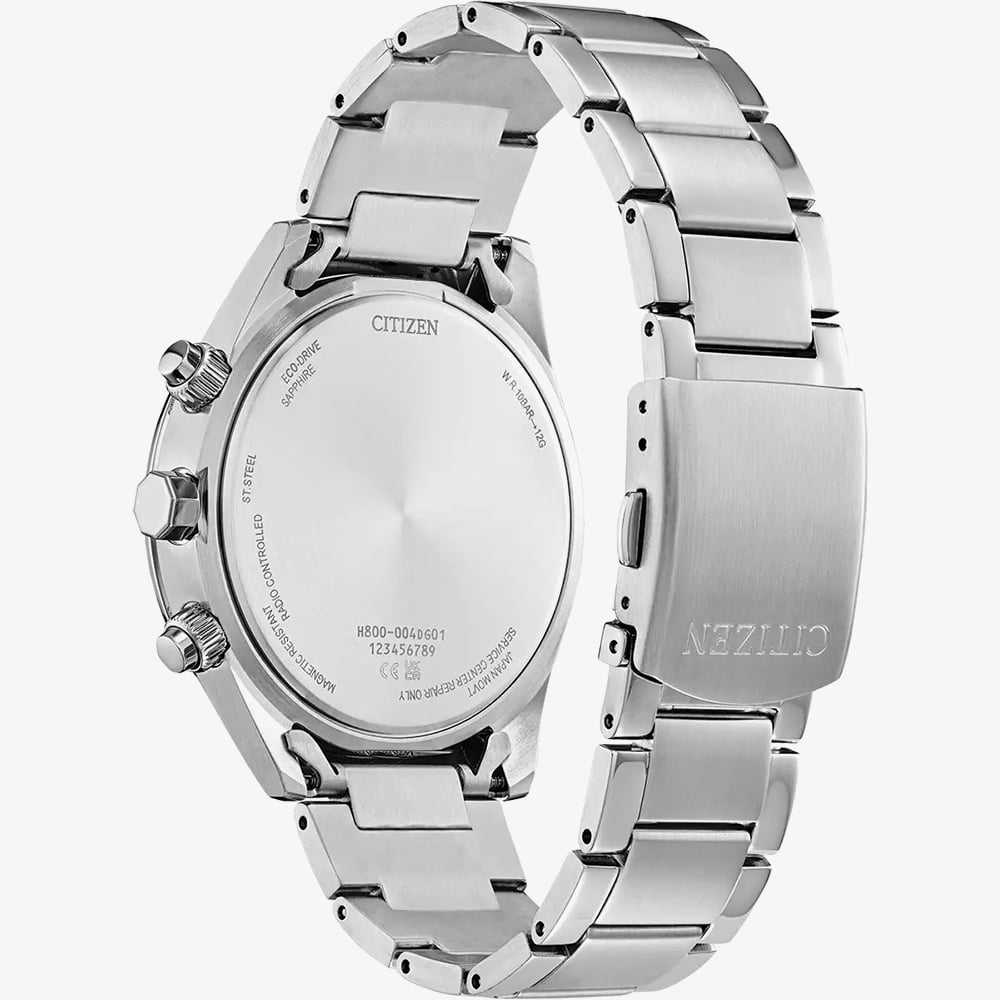 Citizen Mens World Chronograph Silver Tone Blue Dial Watch AT8260-51M