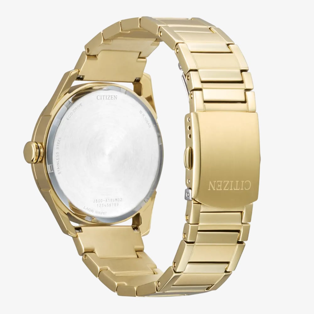 Citizen Mens Eco-Drive Gold Plated Black Dial Watch AW0089-52E