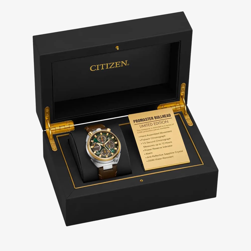 Citizen Mens Limited Edition Promaster Bullhead Racing Chronograph Leather Strap Watch AV0104-06W