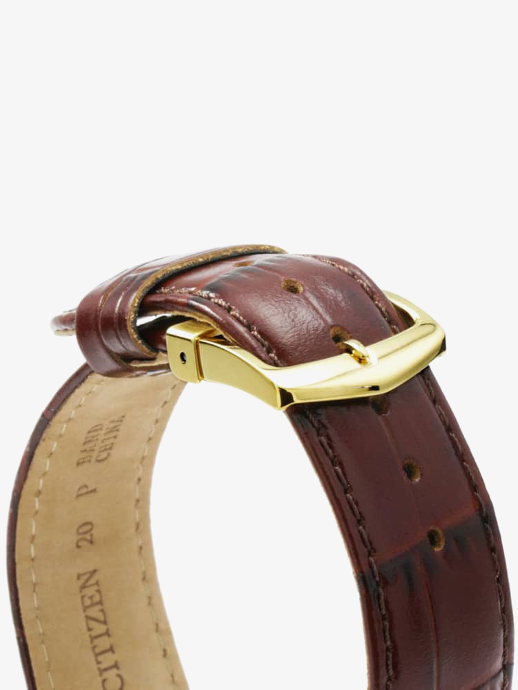 Citizen Mens Stiletto Gold Plated Brown Leather Strap Watch BM8242-08P