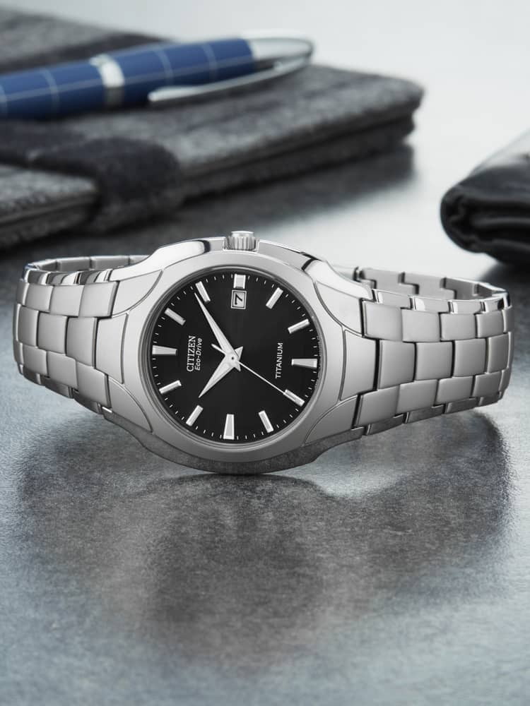 Citizen Mens Titanium Eco Drive Black Date Dial Bracelet Watch BM7440-51E