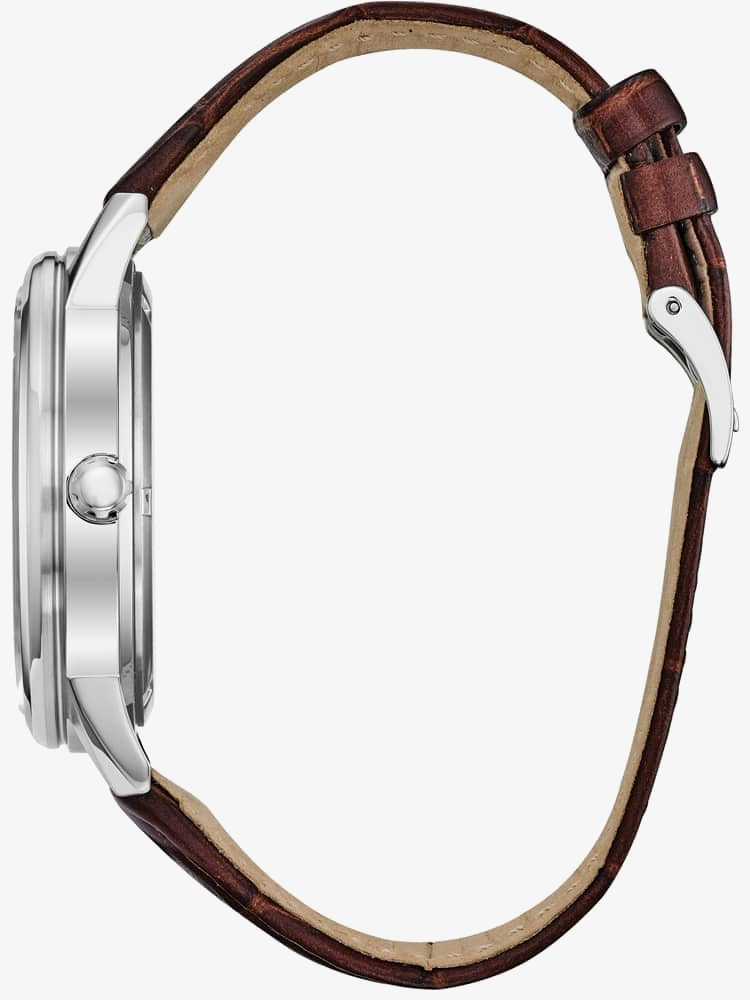 Citizen Mens Corso Stainless Steel Blue Day Date Dial Brown Leather Strap Watch BU2070-12L