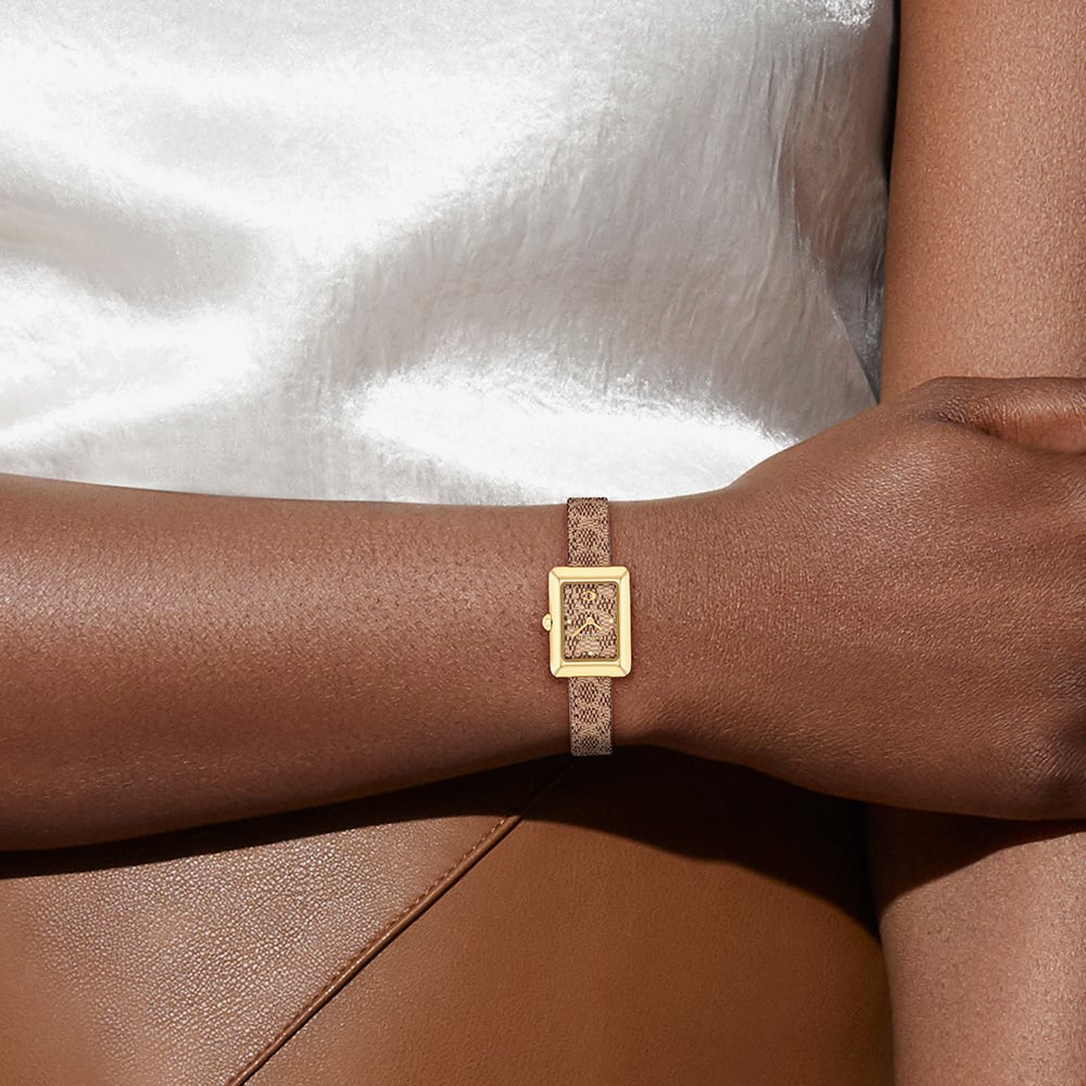 Coach Ladies Mara Gold Tone Brown Leather Strap Watch 14504585