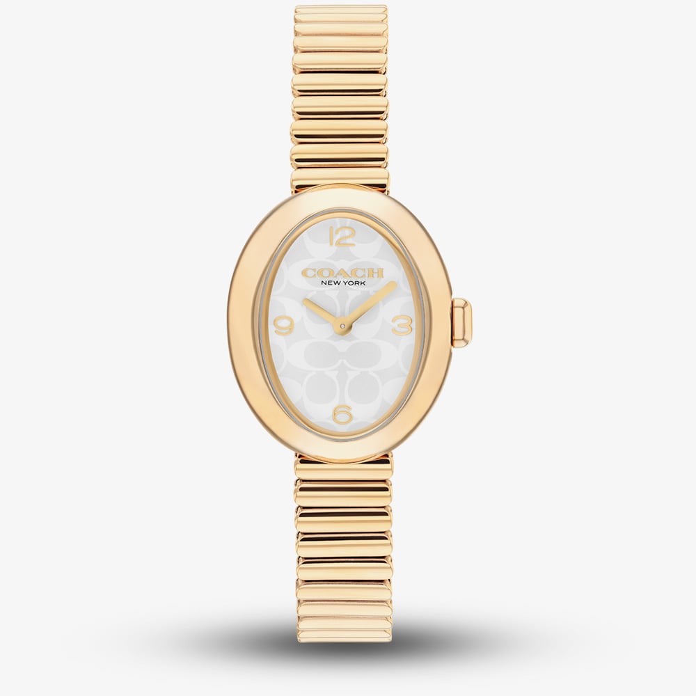 Coach Gold Sammy White Oval Stretch Bracelet Watch