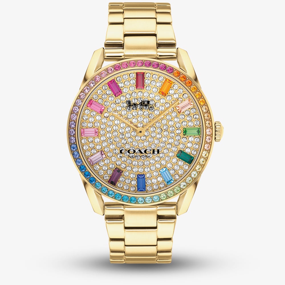 Coach Ladies Preston Rainbow Crystal Gold Plated Watch 14503657