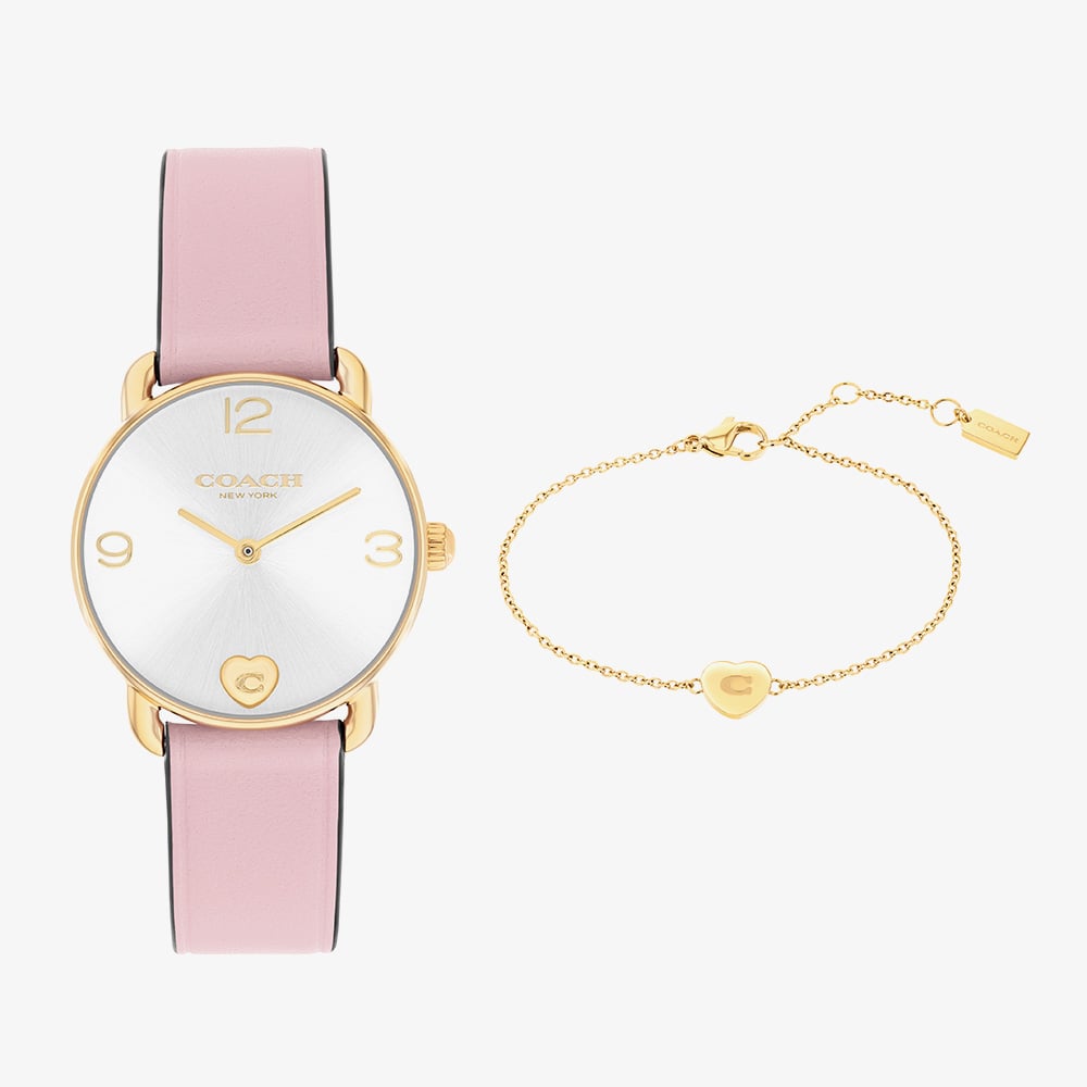 Coach Gold Elliot Pink Heart Bracelet Watch Gift Set