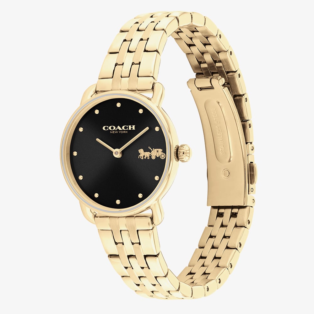 Coach Ladies Elliot Black Dial Gold Tone Watch 14504302