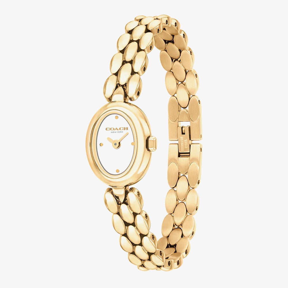 Coach Ladies Sammy Golden Oval White Dial Bracelet Watch 14504735