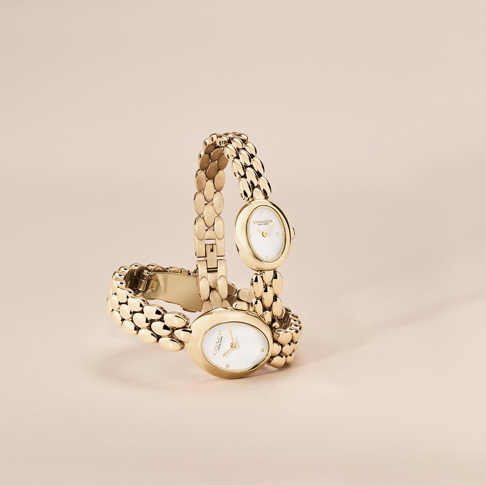Coach Ladies Sammy Golden Oval White Dial Bracelet Watch 14504735