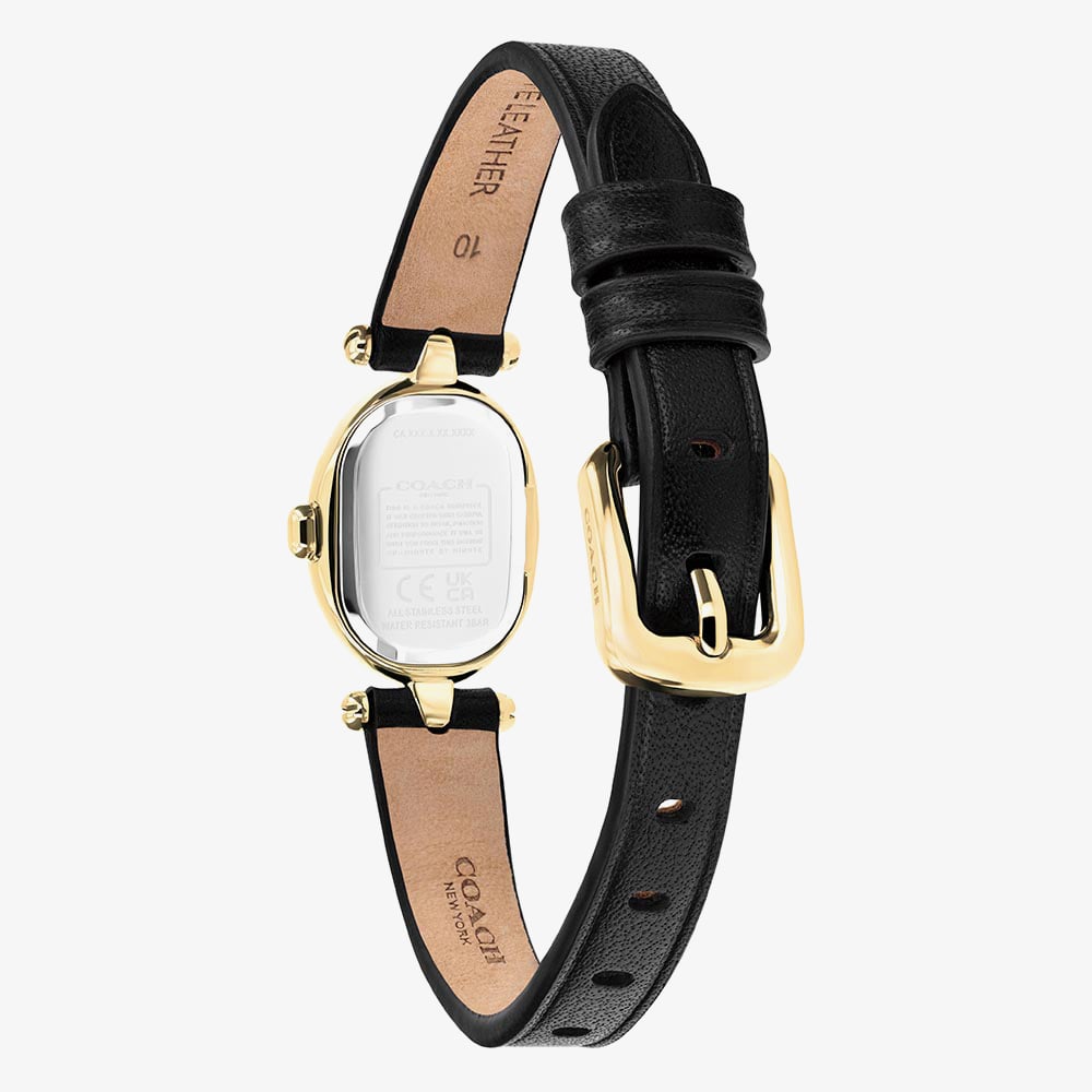 Coach Ladies Sammy Golden Oval Black Crystal Dial Leather Strap Watch 14504739