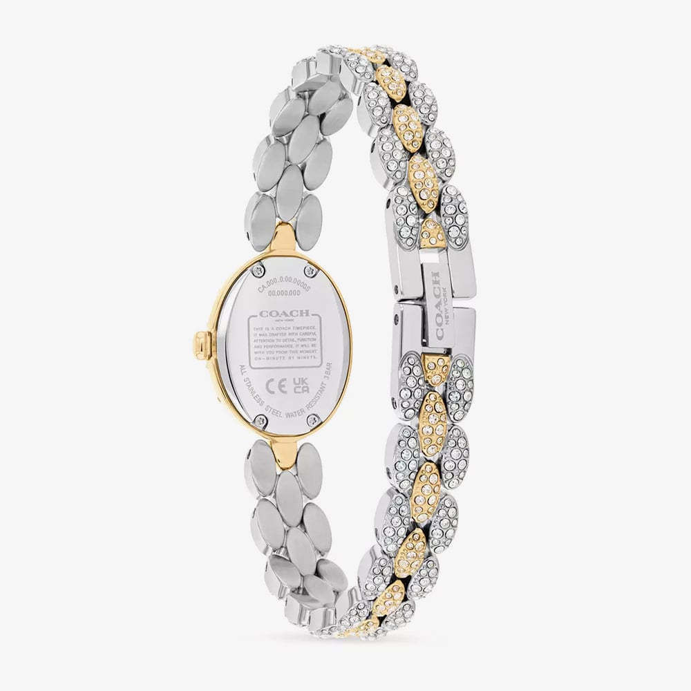 Coach Ladies Sammy Mother of Pearl Dial Crystal Oval Two Tone Bracelet Watch 14504741