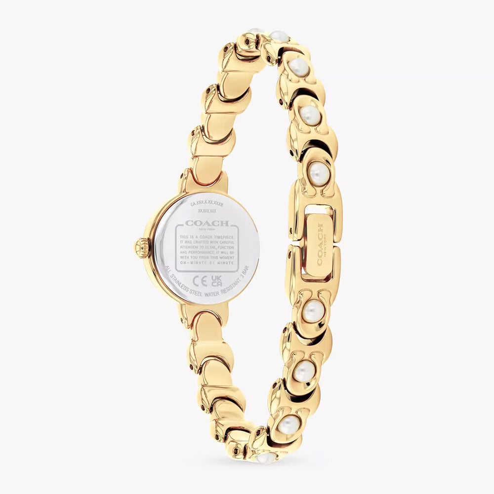 Coach Ladies Iris Mother of Pearl Dial Golden Pearl Bracelet Watch 14504699