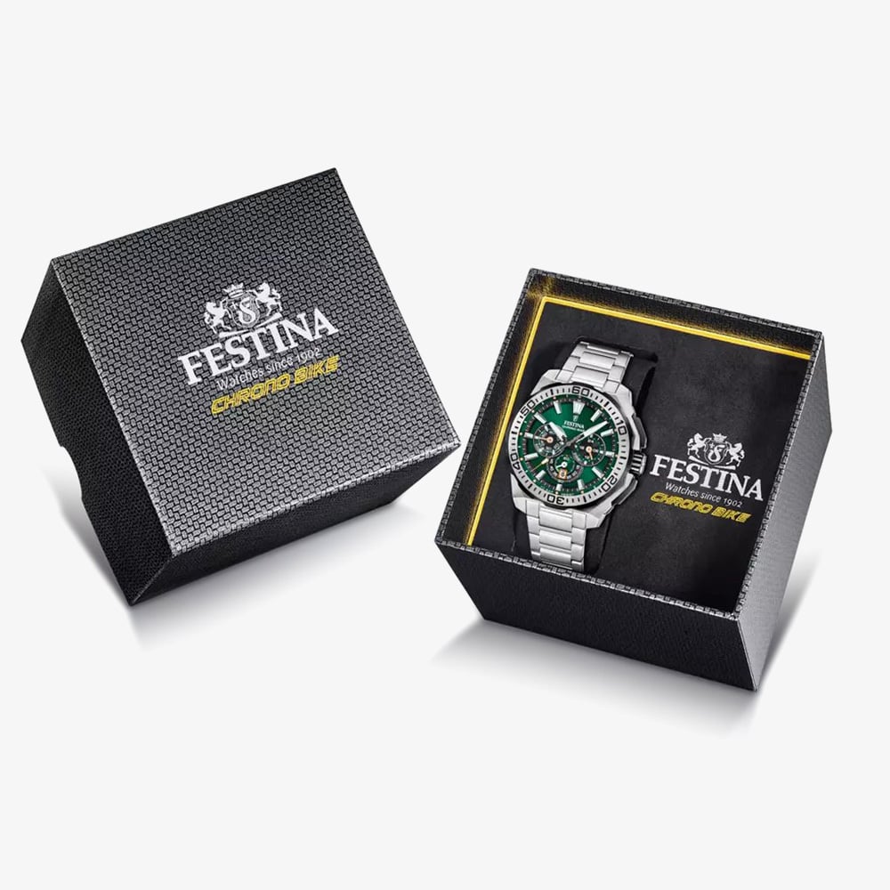 Festina Mens Chrono Bike Green Dial Chronograph Watch F20724/3