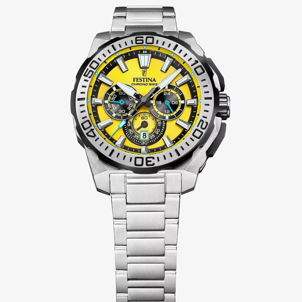 Festina Mens Chrono Bike Yellow Dial Chronograph Watch F20724/4