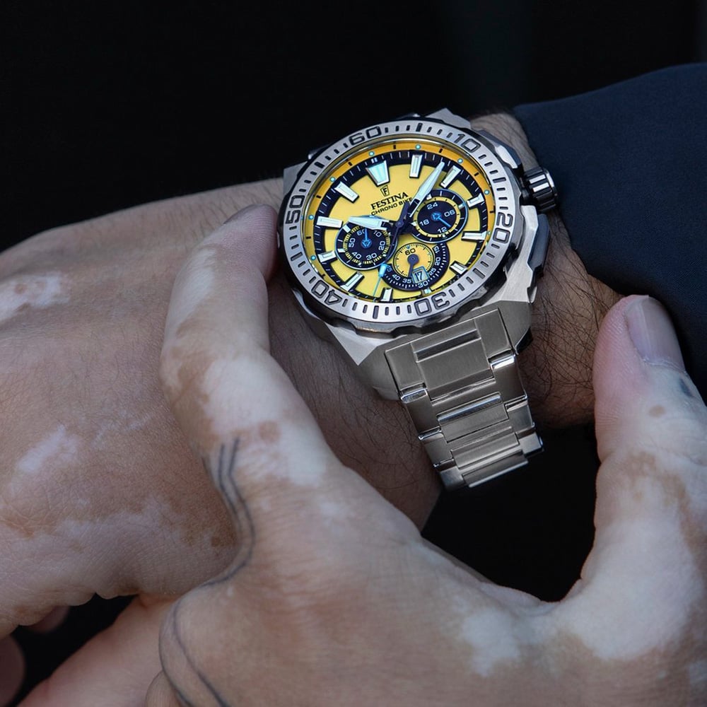 Festina Mens Chrono Bike Yellow Dial Chronograph Watch F20724/4