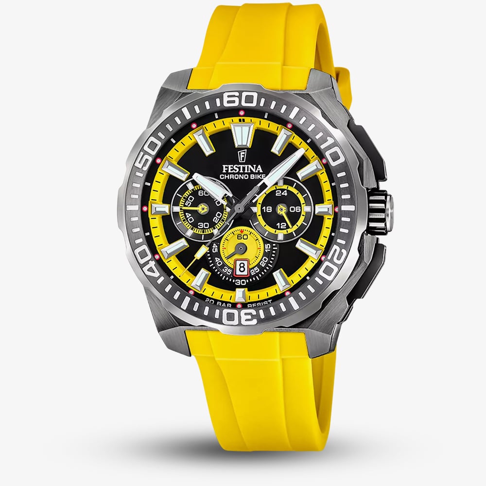 Click to view product details and reviews for Festina Mens Chrono Bike Yellow Rubber Strap Chronograph Watch F20725 1. Click to view product details and reviews for Festina Mens Chrono Bike Yellow Rubber Strap Chronograph Watch F20725 1.