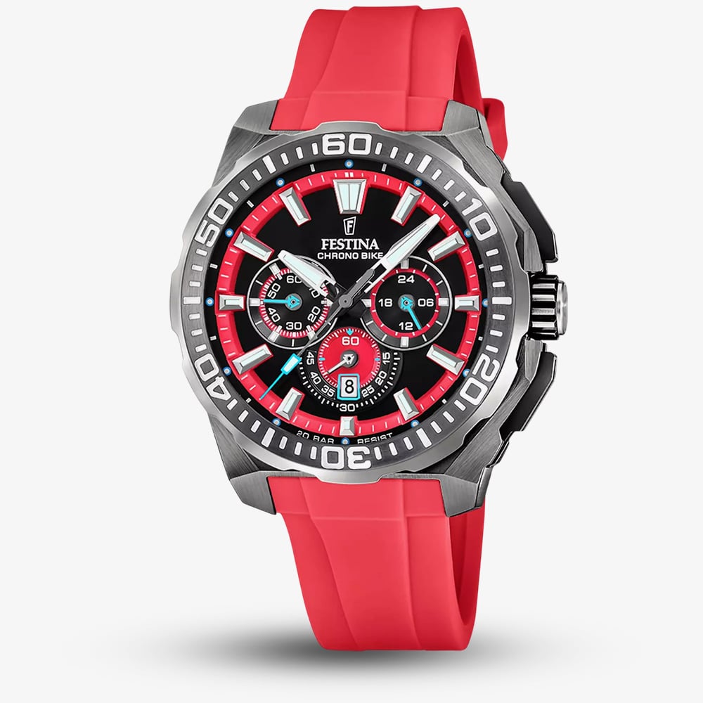 Click to view product details and reviews for Festina Mens Chrono Bike Red Rubber Strap Chronograph Watch F20725 5. Click to view product details and reviews for Festina Mens Chrono Bike Red Rubber Strap Chronograph Watch F20725 5.