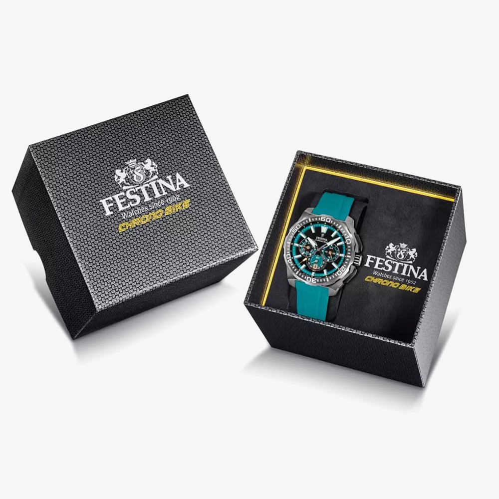 Festina Mens Chrono Bike Teal Rubber Strap Chronograph Watch F20725/6
