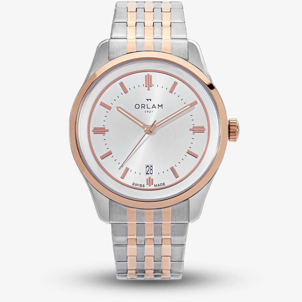 Orlam Mens Pulse Silver Dial Two Colour Bracelet Watch ORDRBPU006