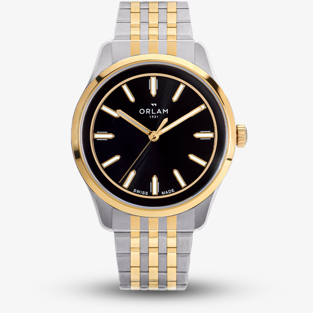 Orlam Mens Cadence Black Dial Two Colour Bracelet Watch ORDYBCA006