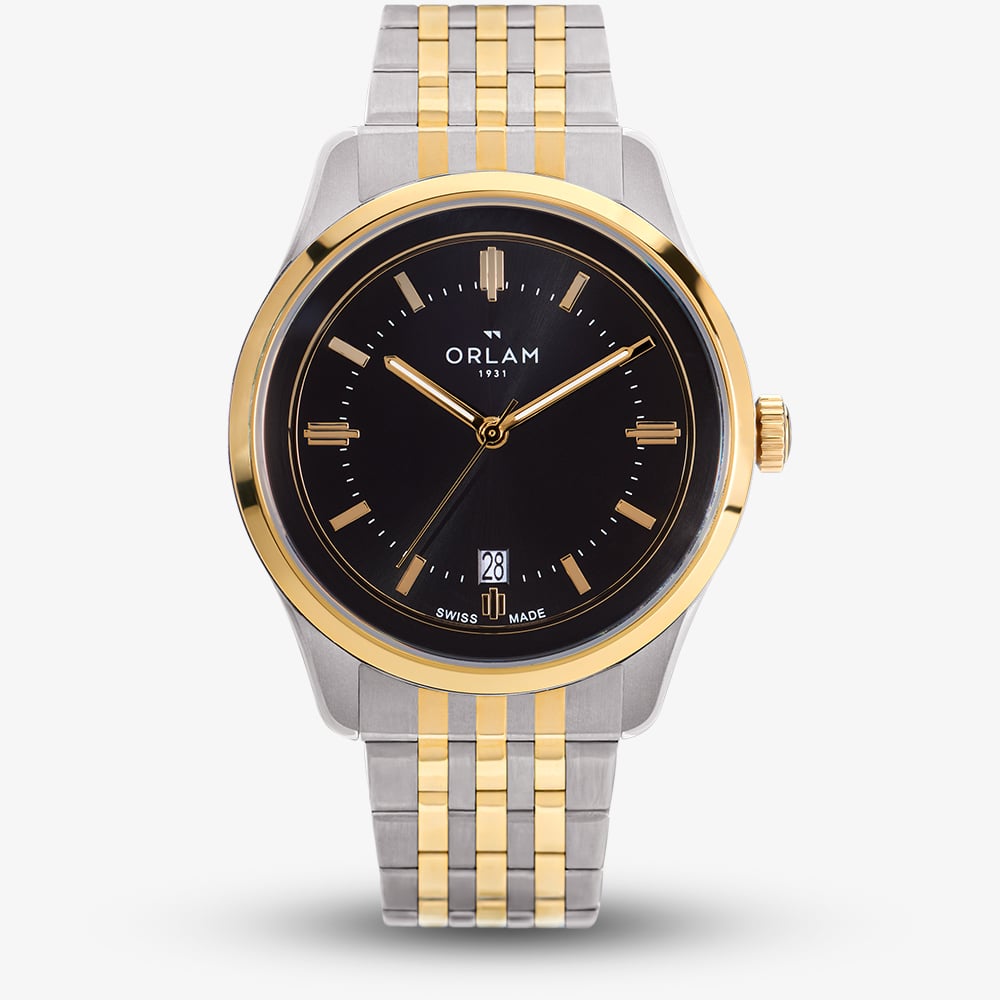 Orlam Mens Pulse Black Dial Two Colour Bracelet Watch ORDYBPU007