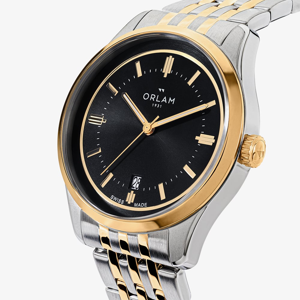 Orlam Mens Pulse Black Dial Two Colour Bracelet Watch ORDYBPU007