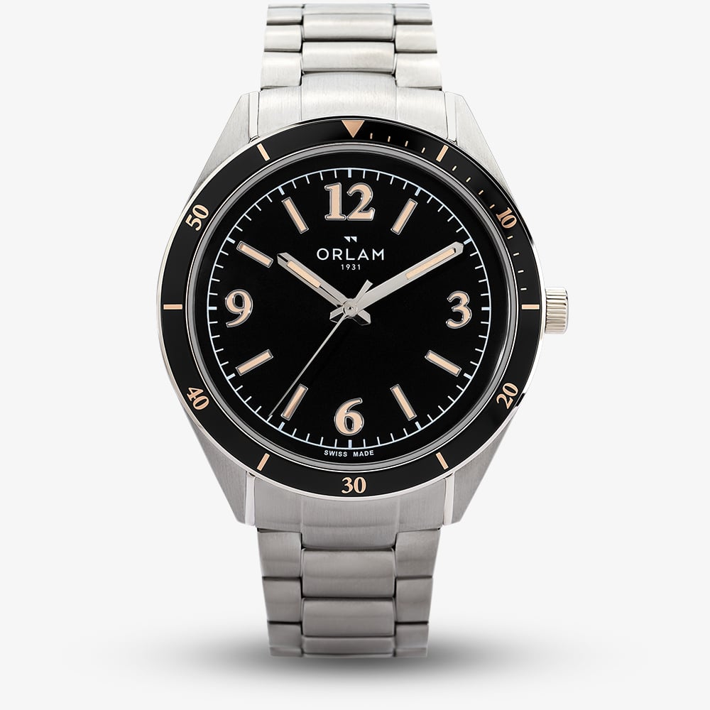 Orlam Mens Twilight Black Dial Silver Bracelet Watch ORSSBCR003