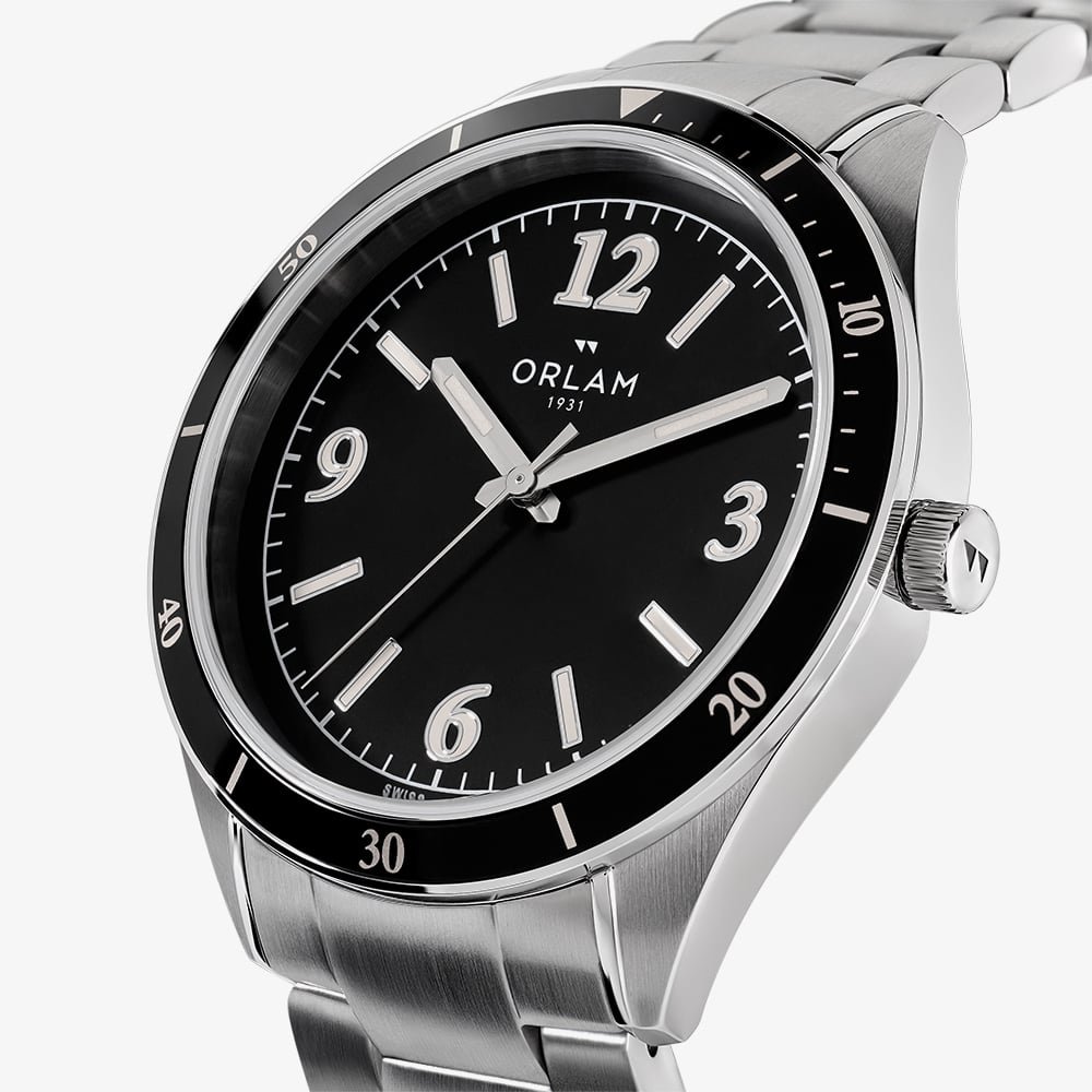 Orlam Mens Twilight Black Dial Silver Bracelet Watch ORSSBCR003