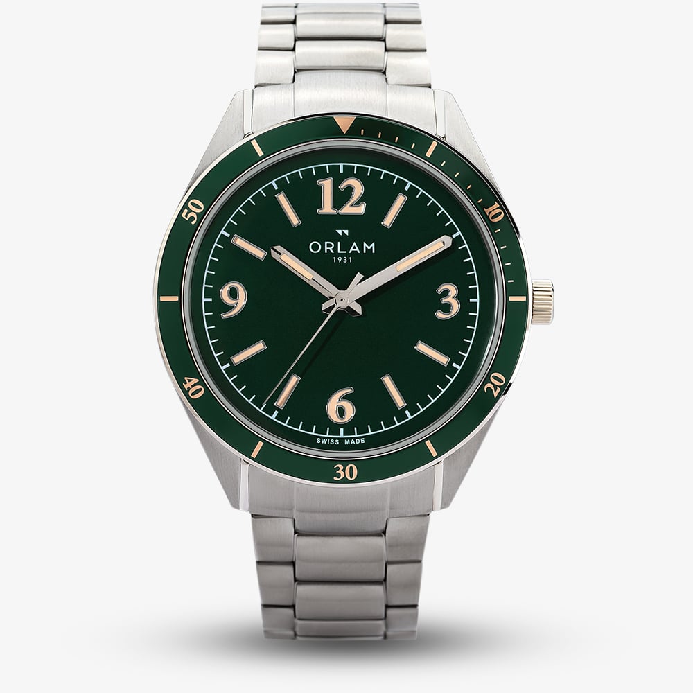 Orlam Mens Twilight Green Dial Silver Bracelet Watch ORSSBCR004