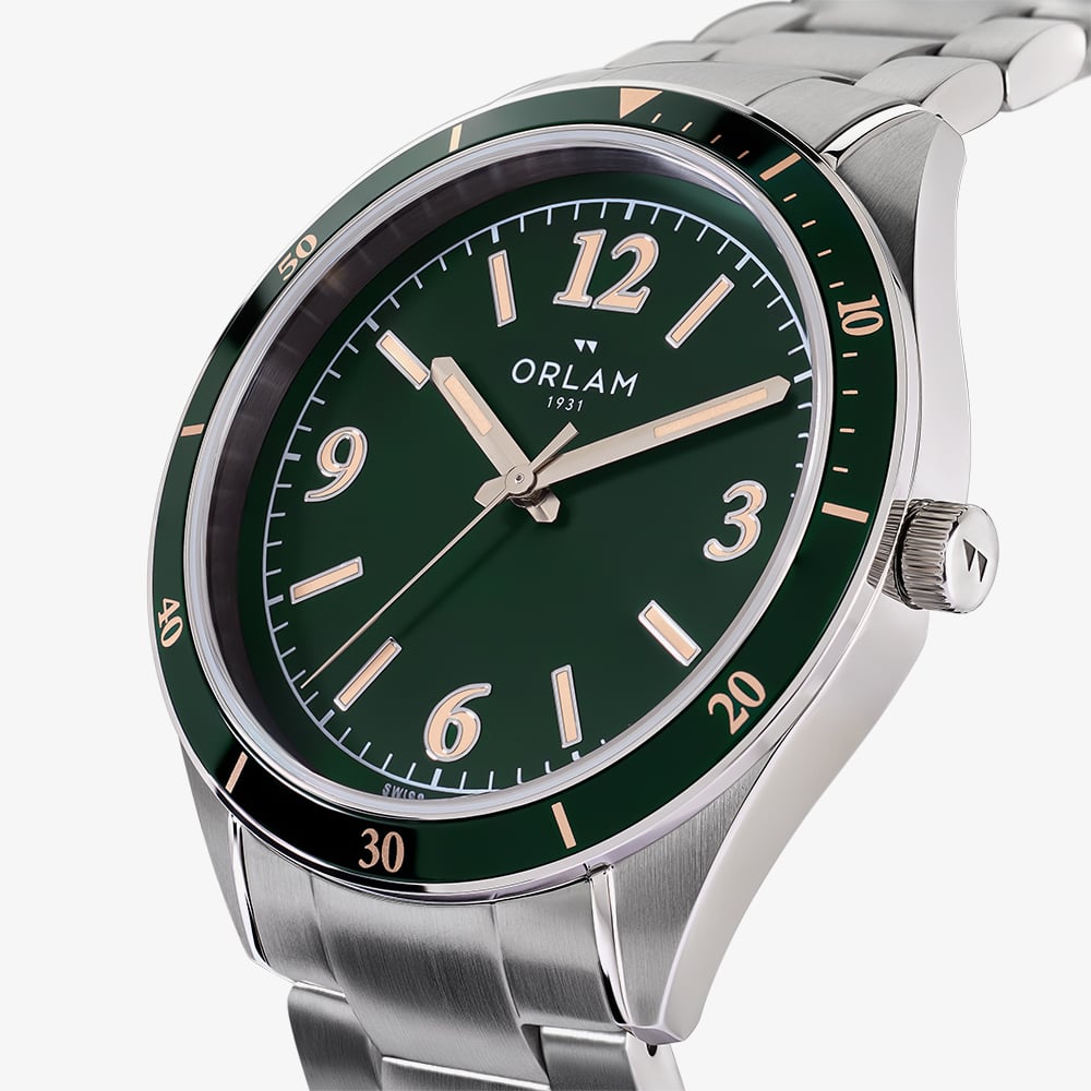 Orlam Mens Twilight Green Dial Silver Bracelet Watch ORSSBCR004