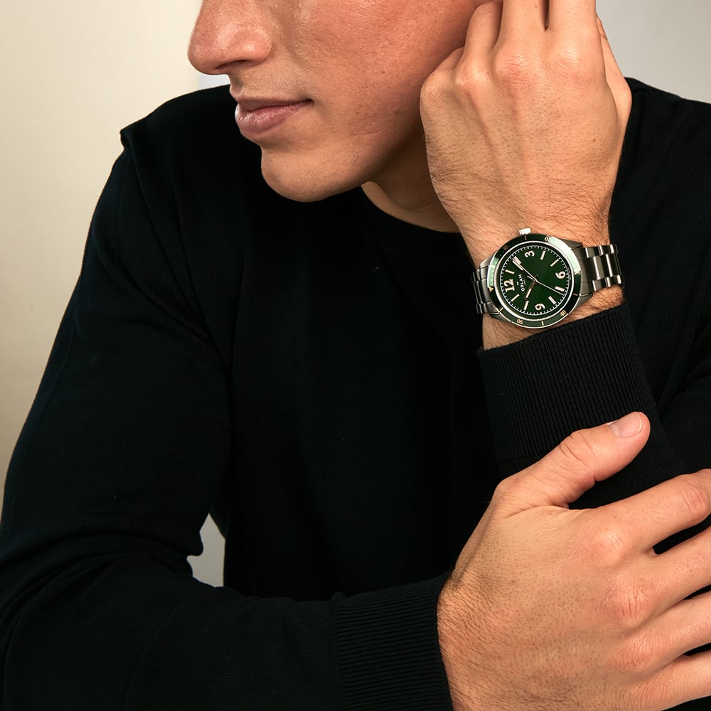 Orlam Mens Twilight Green Dial Silver Bracelet Watch ORSSBCR004